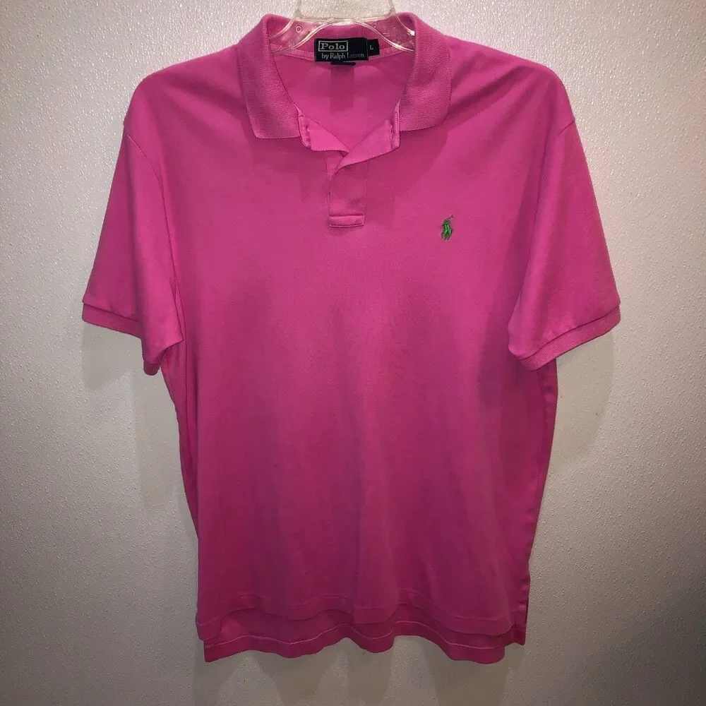 Polo Ralph Lauren Mens Size Large Pink Cotton Short Sleeve Polo Shirt L